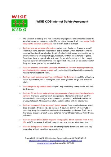 WISE KIDS Internet Safety Agreement