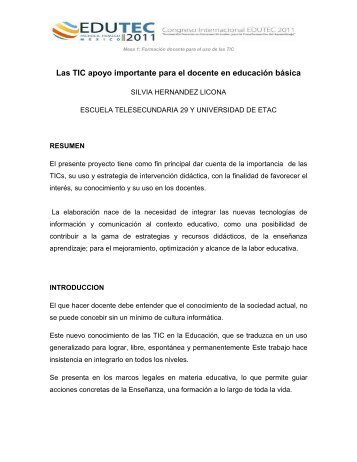 Las TIC apoyo importante para el docente en educaciÃ³n bÃ¡sica