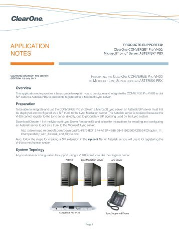 Configuring the VH20 with Lync AppNote - ClearOne
