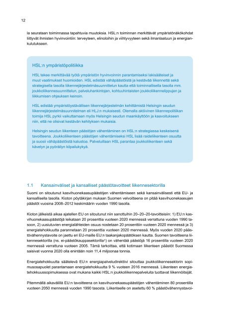Helsingin seudun liikenteen ympÃ¤ristÃ¶raportti 2012 - HSL