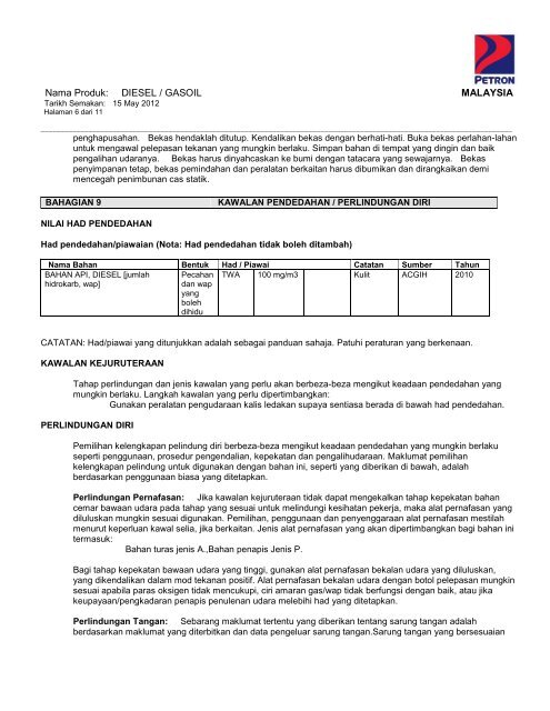 risalah data keselamatan kimia - Petron