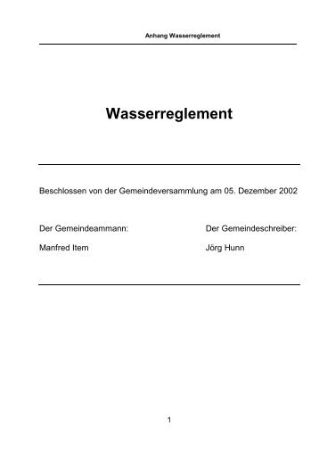 Wasserreglement - Gemeinde Riniken