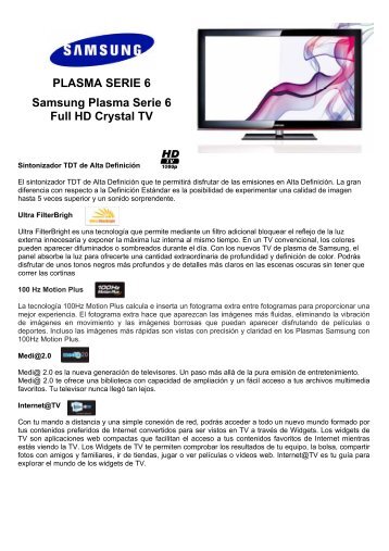 PLASMA SERIE 6 Samsung Plasma Serie 6 Full HD ... - Supersonido
