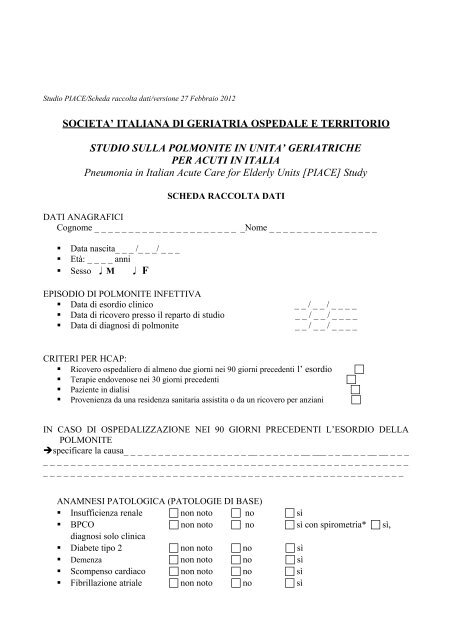 Scheda raccolta dati - sigot