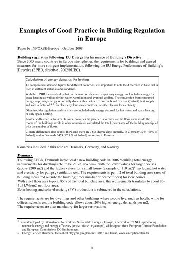 Examples of Good Practice in Building Regulation in Europe