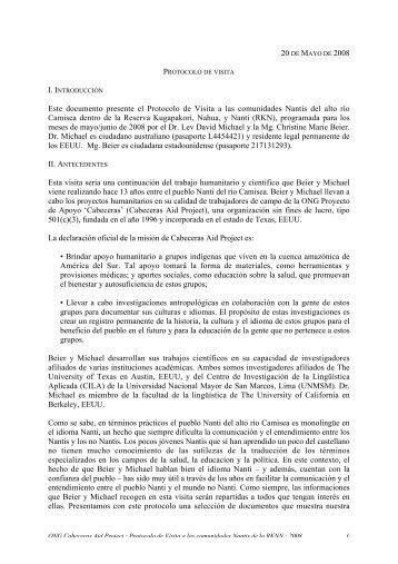 Este documento presente el Protocolo de Visita a ... - cabeceras.org