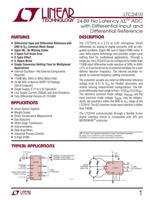 LTC2410 24-Bit No Latency âÎ£TM ADC with Differential Input and ...