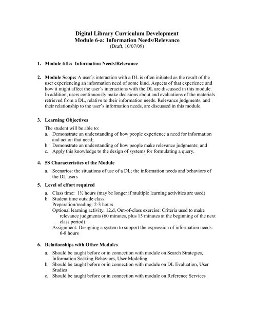 Template for DL Instructional Modules - Digital Library Curriculum ...