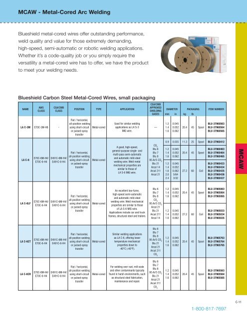 MCAW - Metal cored arc welding wires - BLUESHIELD