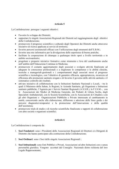 Statuto della Confederazione delle Associazioni Regionali di Distretto