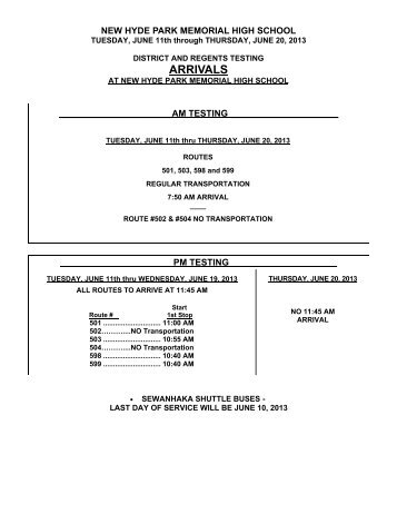 June Testing Bus Schedule - Sewanhaka Central High School District