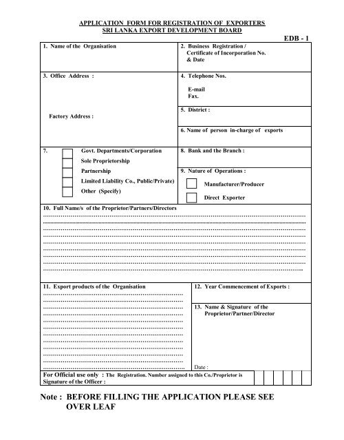 Download EDB Registration Form Sri Lanka Export Development 