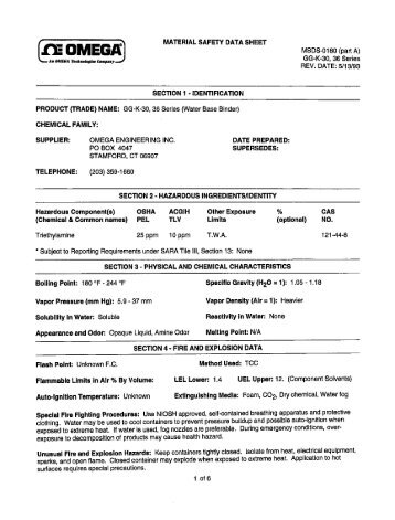 OMEGA Engineering Inc. , Material Safety Data Sheet ( MSDS ) - GG ...