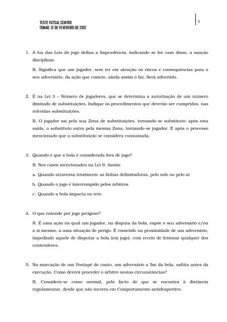 TESTE FUTSAL CENTRO 1 TOMAR, 12 DE FEVEREIRO DE 2012 1 ...