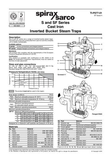 S and SF Series Cast Iron Inverted Bucket Steam Traps - Spirax Sarco