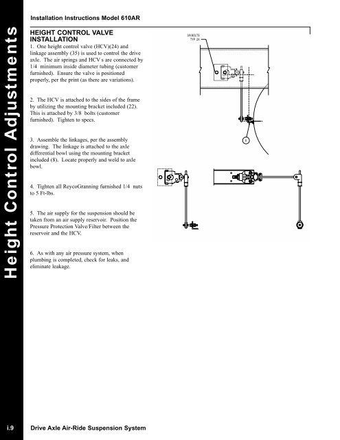 Model 610AR Installation and Maintence Instructions Drive Axle Air ...