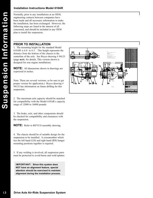 Model 610AR Installation and Maintence Instructions Drive Axle Air ...