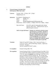 Syllabus I. General Zoology Lab (Biol 170L) - Dickinson State ...