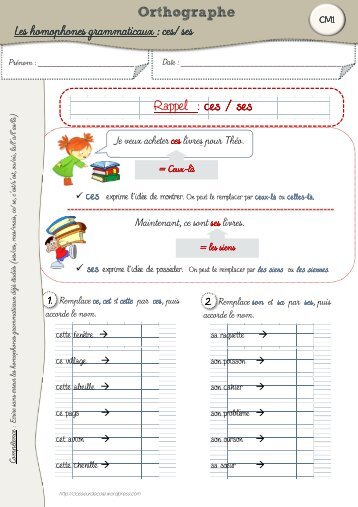 CM1 homophones gramm ces-ses - classeurdecole