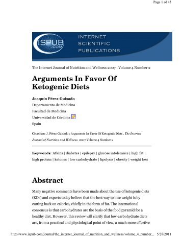 Arguments in favor of ketogenic diets - Nutrition and Metabolism ...