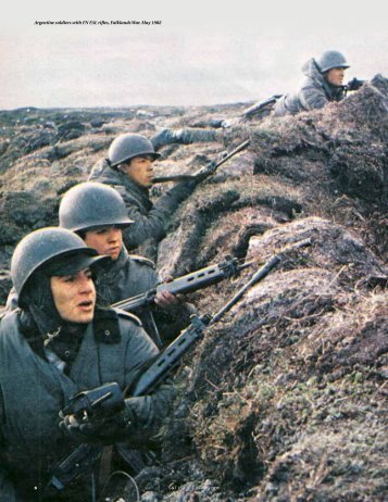 Argentine soldiers with FN FAL rifles, Falklands War. May 1982