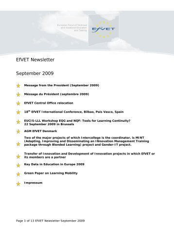 EfVET Newsletter September 2009 - Norton Radstock College