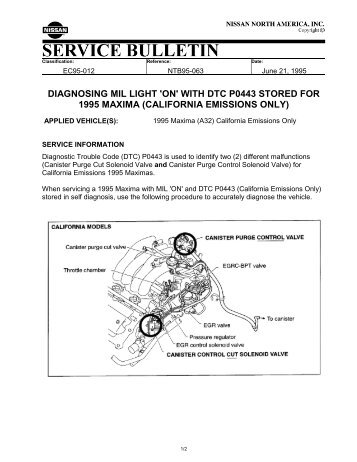 'on' with dtc p0443 stored for 1995 maxima (california ... - Lyberty