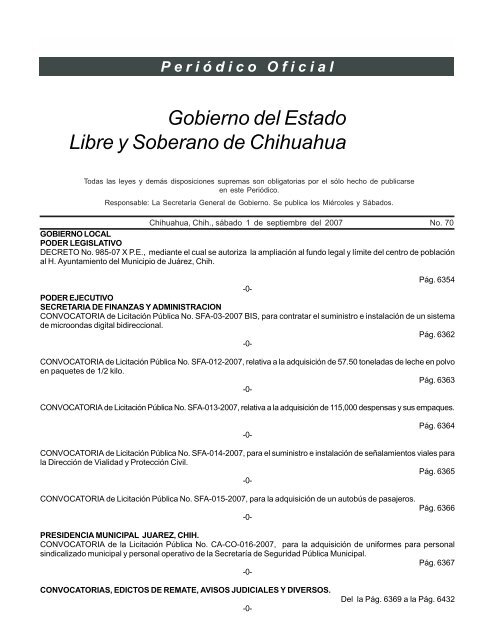PeriÃ³dico Oficial Gobierno del Estado Libre y Soberano de Chihuahua
