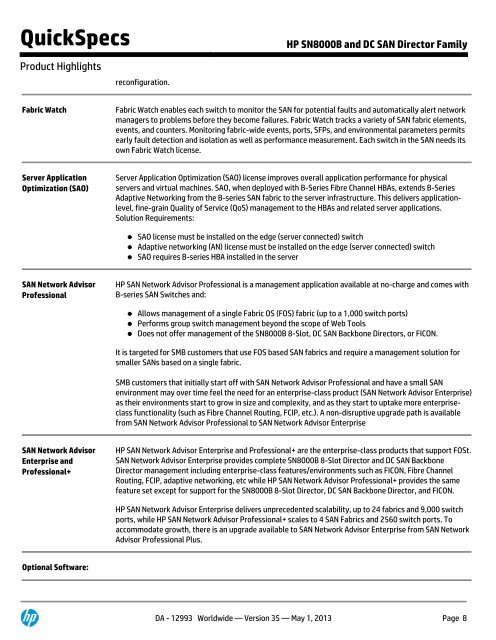 HP SN8000B and DC SAN Director Family - Hewlett-Packard