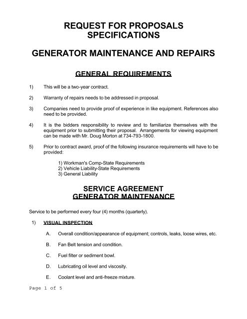 Generator Maintenance & Repairs-BID07 - Garden City