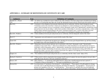 Summary of Definitions of Continuity of Care