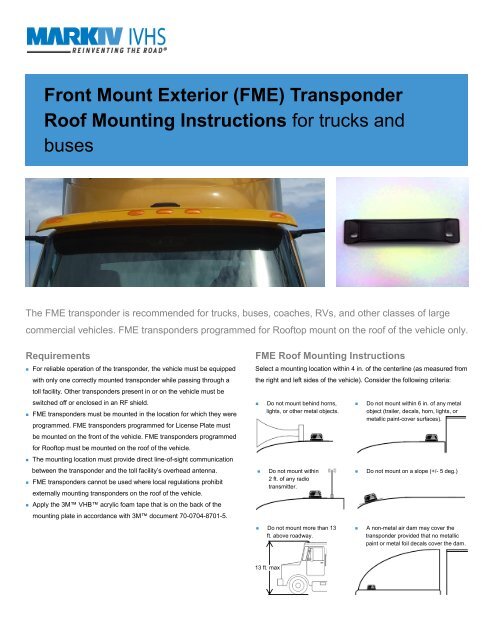 Front Mount Exterior (FME) Transponder Roof Mounting Instructions