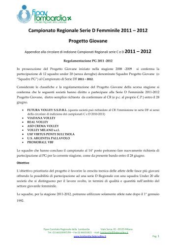 Progetto PG _ scheda societÃ (1).pdf - FIPAV - Comitato Regionale ...
