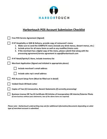 Harbortouch POS Account Submission Checklist - United Bank Card