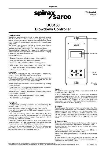 BC3150 Blowdown controller - Spirax Sarco