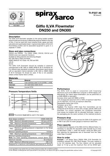 Gilflo ILVA Flowmeter DN250 and DN300 - Spirax Sarco