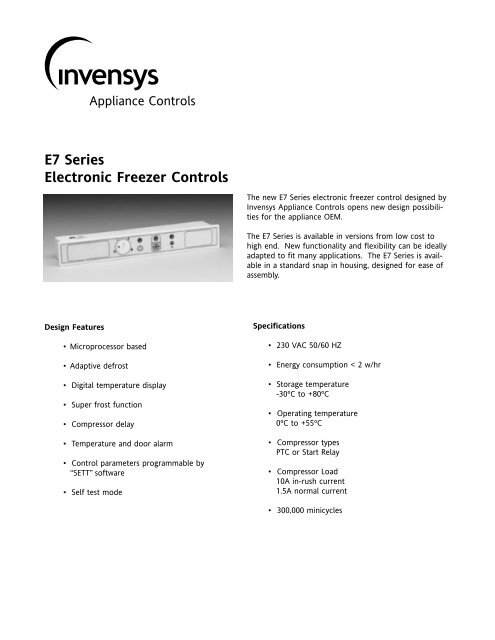 E7 Series Electronic Freezer Controls - Toolbox.invensyscontrols.com