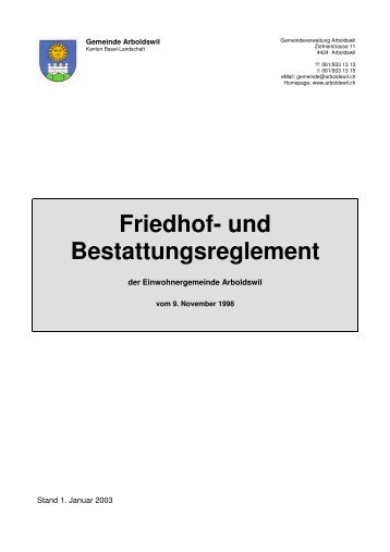 Friedhof- und Bestattungsreglement - Gemeinde Arboldswil