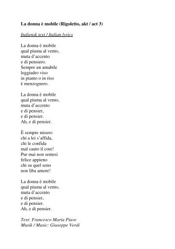 La donna Ã¨ mobile (Rigoletto, akt / act 3) Italiensk text / Italian lyrics ...