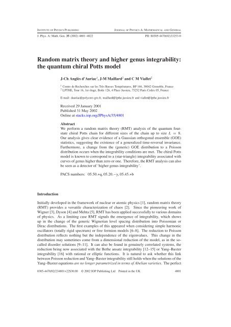 Random matrix theory and higher genus integrability: the quantum ...