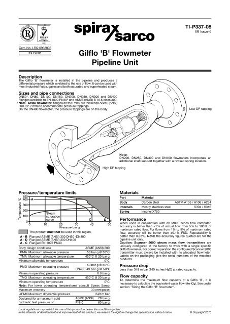 Gilflo 'B' Flowmeter Pipeline Unit - Spirax Sarco