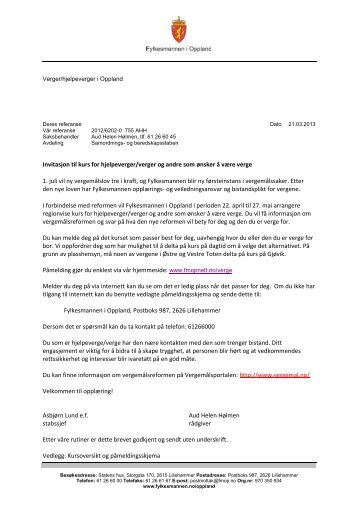 Invitasjon til kurs for hjelpeverger-verger - SÃ¸ndre Land kommune