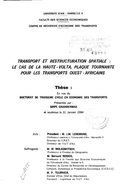 TRANSPORT ET RESTRUCTURATION SPATIALE : LE CAS DE LA ...