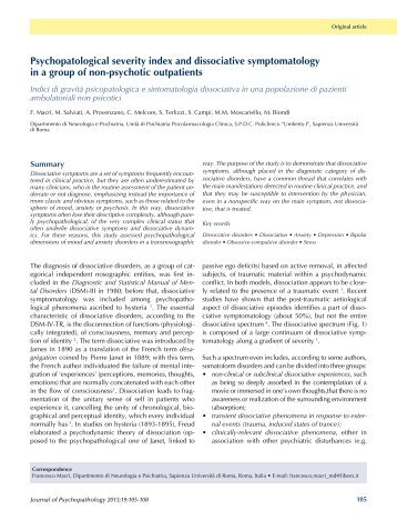 Psychopatological severity index and dissociative symptomatology ...