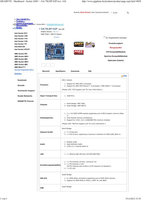 GA-78LMT-S2P (rev. 4.0) GIGABYTE - Mainboard - Socket AM3+ ...