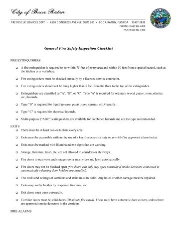 General Fire Safety Inspection Checklist - City of Boca Raton