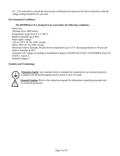 OPERATOR'S MANUAL BIOPROtect II Vent to ... - Baker Company