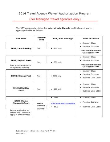 Frequent Ticketing Errors Air Canada 2017 Vat Program Rules Air Canada