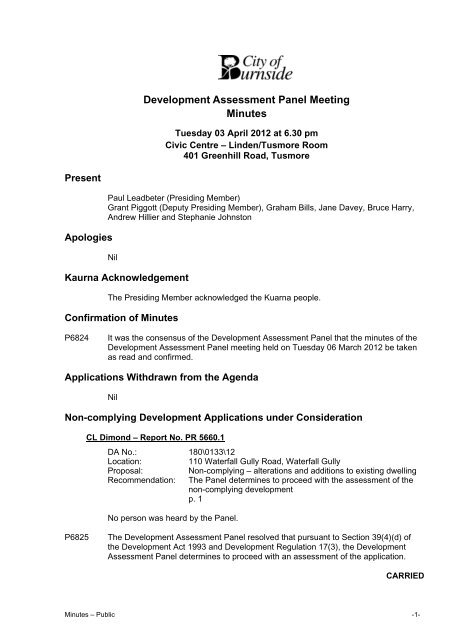 Development Assessment Panel Meeting Minutes - City of Burnside
