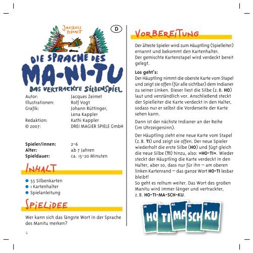 Die Sprache des Manitu-40836 - Drei Magier Spiele